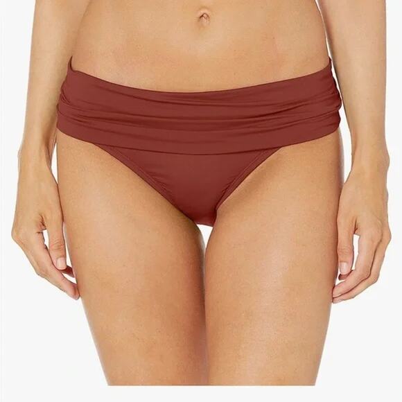 NWT La Blanca Cinnamon Mauve Brown Island Goddess Shirred Hipster Bottom Size 14 - Picture 1 of 7